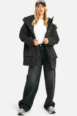Up To 80% Off Winter Warmers|Parkas*boohoo Hooded Pocket Detail Parka black