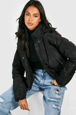 Up To 80% Off Winter Warmers|Puffer Jackets*boohoo Hooded Puffer Jacket black