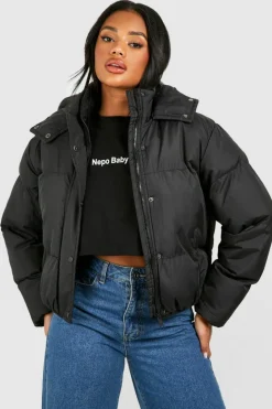 Up To 80% Off Winter Warmers|Puffer Jackets*boohoo Hooded Puffer Jacket black