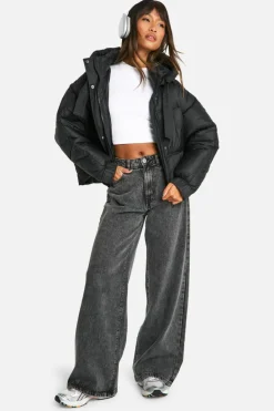 Up To 80% Off Winter Warmers|Puffer Jackets*boohoo Hooded Puffer Jacket black