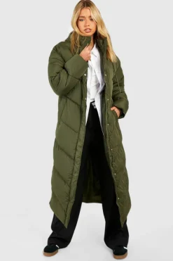 Up To 80% Off Winter Warmers|Puffer Jackets*boohoo Hooded Quilt Detail Maxi Puffer khaki