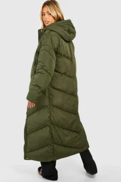 Up To 80% Off Winter Warmers|Puffer Jackets*boohoo Hooded Quilt Detail Maxi Puffer khaki