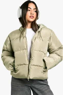 Up To 80% Off Winter Warmers|Puffer Jackets*boohoo Hooded Short Puffer sage