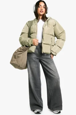 Up To 80% Off Winter Warmers|Puffer Jackets*boohoo Hooded Short Puffer sage