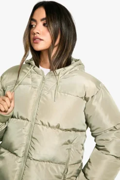 Up To 80% Off Winter Warmers|Puffer Jackets*boohoo Hooded Short Puffer sage