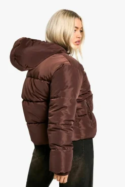 Up To 80% Off Winter Warmers|Puffer Jackets*boohoo Hooded Short Puffer chocolate