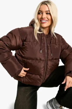 Up To 80% Off Winter Warmers|Puffer Jackets*boohoo Hooded Short Puffer chocolate