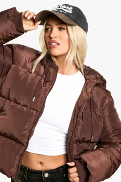 Up To 80% Off Winter Warmers|Puffer Jackets*boohoo Hooded Short Puffer chocolate