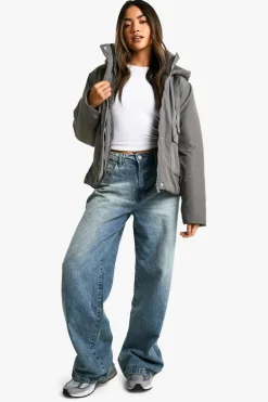 Up To 80% Off Winter Warmers|Puffer Jackets*boohoo Hooded Short Puffer Jacket charcoal