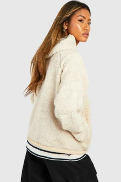 Up To 80% Off Winter Warmers|Teddy Jackets*boohoo Hooded Teddy Zip Detail Jacket cream