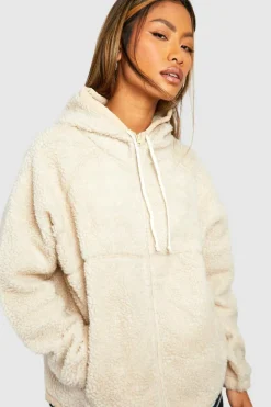 Up To 80% Off Winter Warmers|Teddy Jackets*boohoo Hooded Teddy Zip Detail Jacket cream