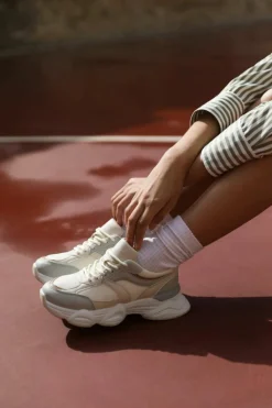 Trainers*Where's That From Hoops' Chunky Sole With Mesh Detail Trainer Cream