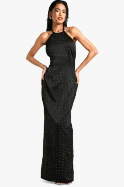 Maxi Dresses|Dresses*boohoo Hot Fix Satin Halterneck Maxi Dress black