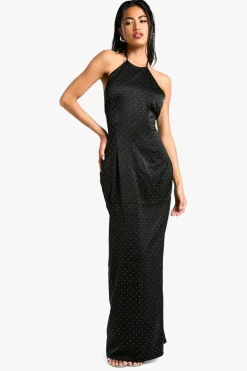 Maxi Dresses|Dresses*boohoo Hot Fix Satin Halterneck Maxi Dress black