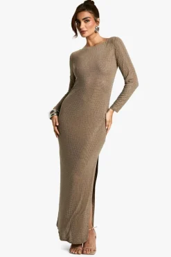 Maxi Dresses|Long Sleeve Dresses*boohoo Hot Fix Scoop Back Maxi Dress mocha