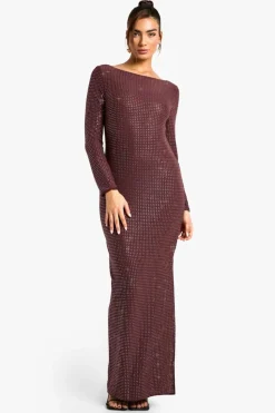 Maxi Dresses|Long Sleeve Dresses*boohoo Hot Fix Scoop Back Maxi Dress mauve