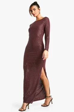 Maxi Dresses|Long Sleeve Dresses*boohoo Hot Fix Scoop Back Maxi Dress mauve