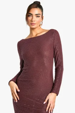 Maxi Dresses|Long Sleeve Dresses*boohoo Hot Fix Scoop Back Maxi Dress mauve