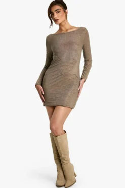 Cami Dresses*boohoo Hot Fix Scoop Back Mini Dress mocha