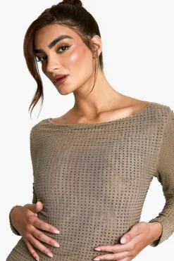 Cami Dresses*boohoo Hot Fix Scoop Back Mini Dress mocha