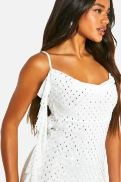Maxi Dresses*boohoo Hotfix Diamante Cowl Neck Frill Maxi Dress white