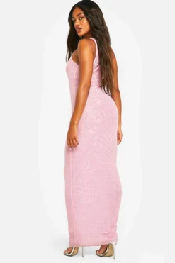 Cami Dresses*boohoo Hotfix Diamante Racer Neck Maxi Dress pale pink