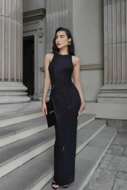 Cami Dresses|Maxi Dresses*boohoo Hotfix Diamante Racer Neck Maxi Dress black