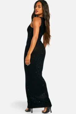 Cami Dresses|Maxi Dresses*boohoo Hotfix Diamante Racer Neck Maxi Dress black