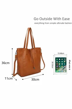 Shoulder Bags|Handbags*Kitise 2IN1 Drawstring Style Faux Leather Tote Shoulder Bag with Pouch Handbag Beige