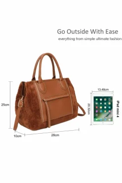 Tote Bags*Kitise 2In1 Large Front Zip Pocket Fluffy Soft Tote Handbag Detachable Strap andMatching Large Pouch Purse Brown