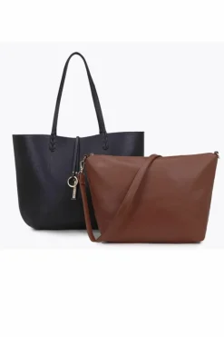 Handbags|Tote Bags*Kitise 2in1 Set Large Tote 2 Tone Reversible Tote Handbag with Small Messenger Bag Black