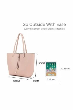 Handbags|Tote Bags*Kitise 2in1 Set Large Tote 2 Tone Reversible Tote Handbag with Small Messenger Bag Black