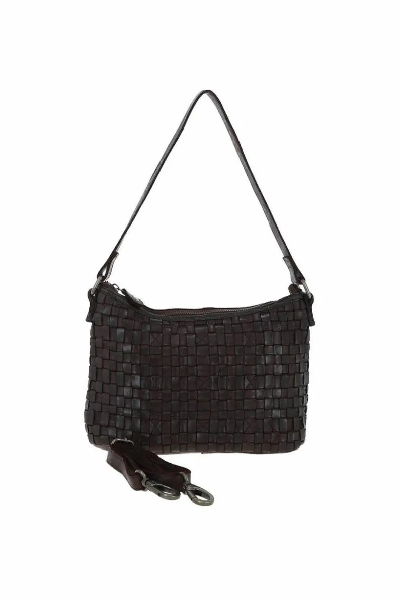 Shoulder Bags*Ashwood Leather Incanto Infinito' Vintage Woven Leather Shoulder Bag Dark Brown