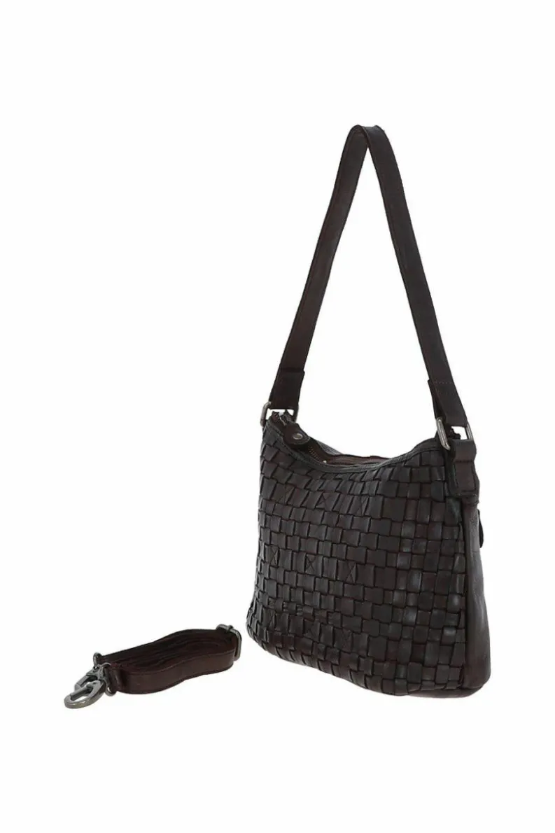 Shoulder Bags*Ashwood Leather Incanto Infinito' Vintage Woven Leather Shoulder Bag Dark Brown