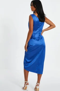 Midi Dresses*Quiz Satin Ruched Midi Dress Indigo