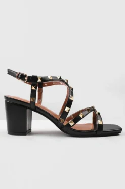 Sandals*Where's That From Intense' Strappy Block Heel Sandals With Stud Detail Black