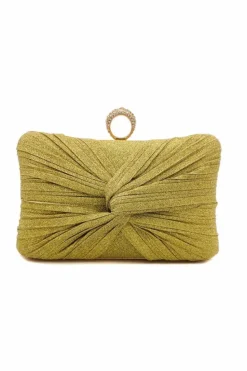 Clutch Bags*Kitise Interwined Pleated Glitter Clutch Evening Bag With Crystal Clasp Gold