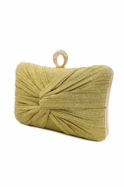 Clutch Bags*Kitise Interwined Pleated Glitter Clutch Evening Bag With Crystal Clasp Gold