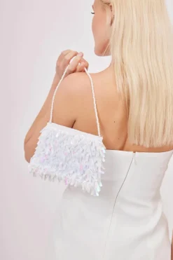 Handbags*My Accessories London Iridescent Sequin Mini Bag White