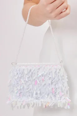 Handbags*My Accessories London Iridescent Sequin Mini Bag White
