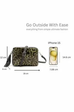 Cross-Body Bags|Handbags*Kitise Italian Genuine Leather Leopard Print Small Crossbody Bag With Tassel Charm Black