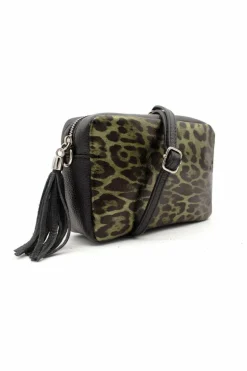 Cross-Body Bags|Handbags*Kitise Italian Genuine Leather Leopard Print Small Crossbody Bag With Tassel Charm Black