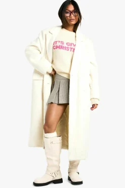 Oversized Jumpers*boohoo Its Giving Christmas Slogan Oversized Jumper cream