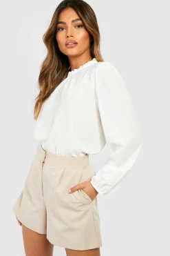 Long Sleeve Tops*boohoo Frill Neck Long Sleeve Woven Blouse ivory