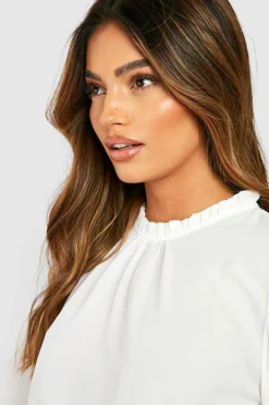 Long Sleeve Tops*boohoo Frill Neck Long Sleeve Woven Blouse ivory