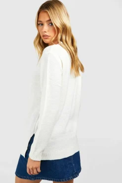 Jumpers*boohoo Round Neck Lightweight Jumper ivory