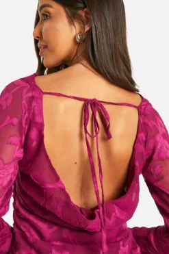 Mini Dresses|Long Sleeve Dresses*boohoo Jacquard Floral Ruffle Mini Dress plum