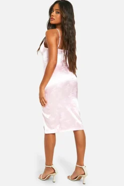 Midi Dresses*boohoo Jacquard Satin Corset Midi Dress pink