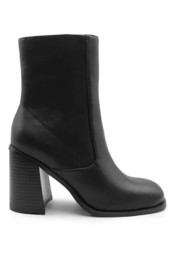 Heeled Boots*Where's That From Keisha' Block Heel Mid Calf Boots With Side Zip Black