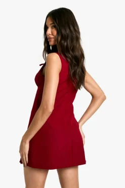 Skater Dresses|Suits & Tailoring*boohoo Keyhole Pleated Tailored Mini Dress berry